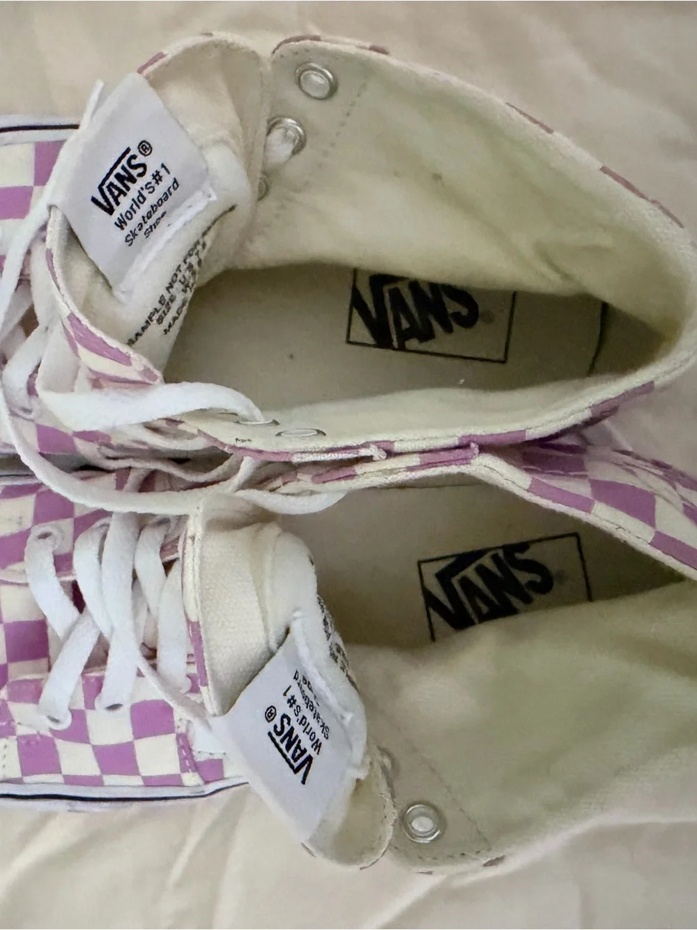 Van’s Lilac and White Checkered Lace-Up High-Top Sneakers (Sample) - Picture 5 of 8